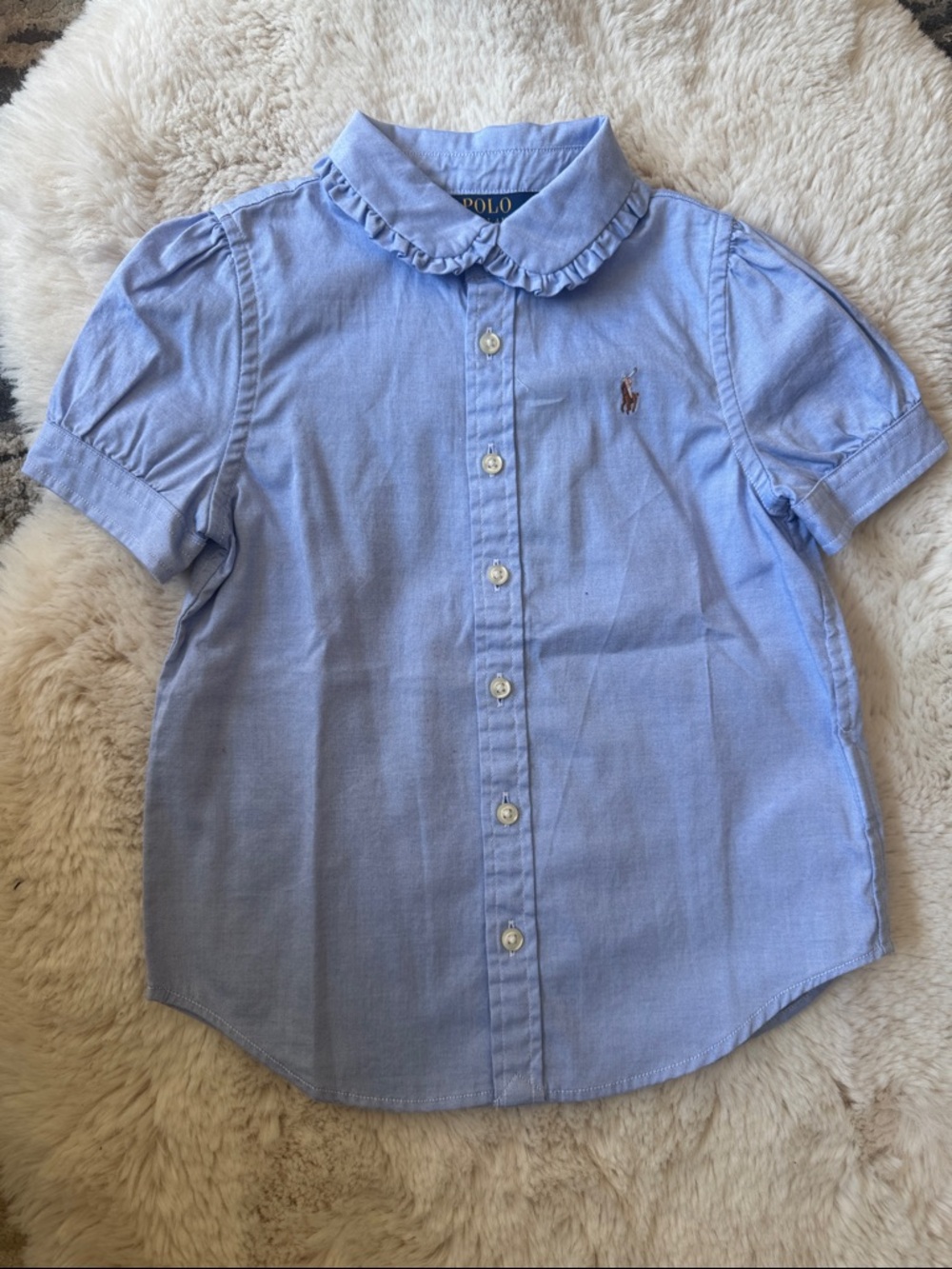 Polo by Ralph Lauren 4T Light Blue Ruffle Collar Button-Down Shirt